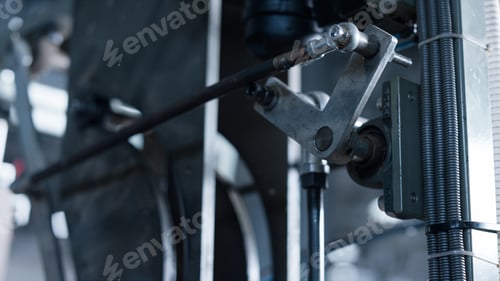 Preview: Manufacture Machine Part Rotating At Technological Conveyor Automat Line Closeup. Modern Warehouse