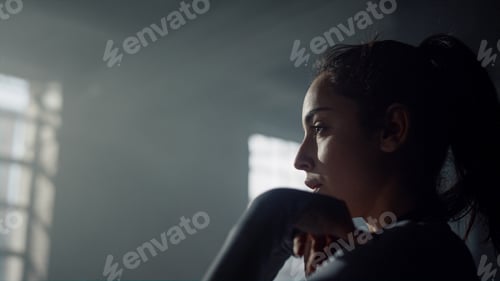 Preview: Portrait Of Sporty Girl Warming Hands Before Fitness Workout In Modern Gym. Athletic Woman