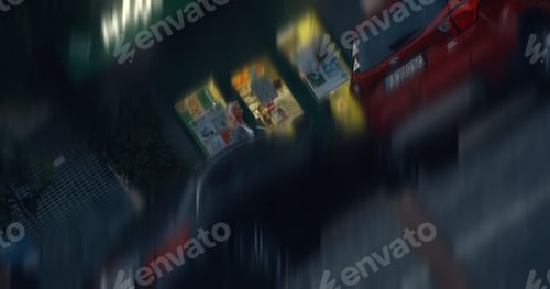 Preview: Woman Going On City Road At Evening In Blurred Background. Blurred Motion People Walking On Street