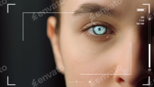 Preview: Closeup Biometrical Vision Scanning System Inspecting Woman Eye Identifying. Close Up Retina