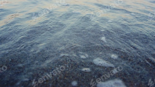 Preview: Blue Ocean Water Waves Splashing Sandy Beach In Slow Motion. Closeup Sea Waves Water Breaking Sand
