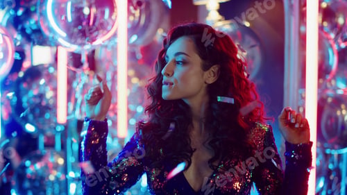 Preview: Closeup Attractive Girl Dancing In Nightclub In Slow Motion. Portrait Of Brunette Fwoman Moving