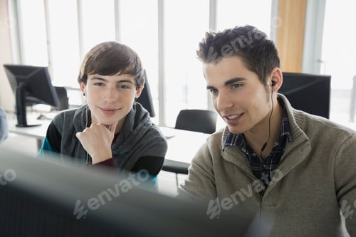 Preview: High School Students With Headphones In Computer Lab