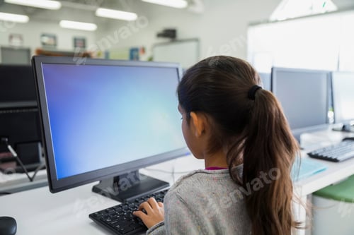 Preview: Elementary Student Using Computer In Classroom
