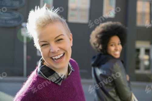 Preview: Portrait Of Cheerful Woman On City Street