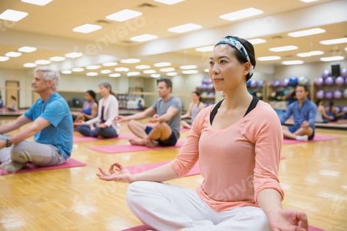 Preview: Group of People Practicing Yoga at Studio