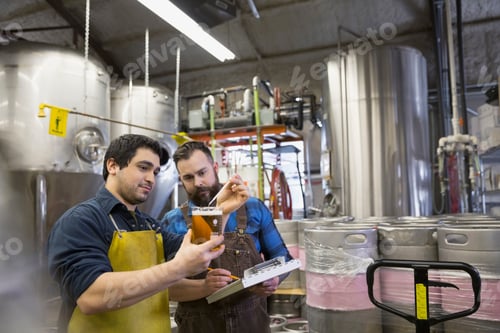 Preview: Brewery Workers Examining Beer In Beaker