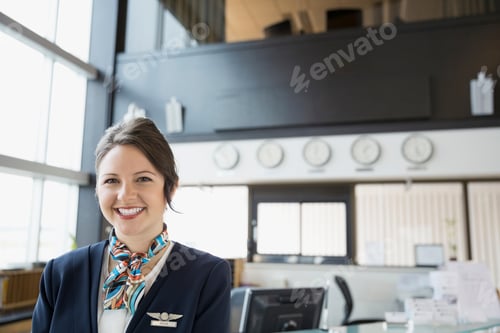 Preview: Portrait Of Confident Flight Attendant In Airport