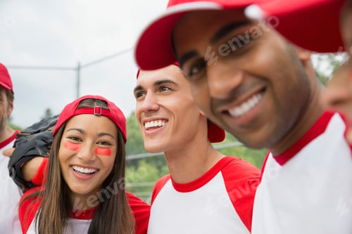 Preview: Baseball Team Laughing Together In Field