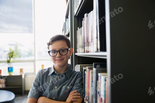 Preview: Portrait Of Confident Elementary Student In Library