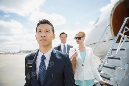 Preview: Business People On Tarmac With Corporate Jet