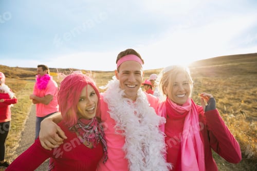 Preview: Portrait Of Friends In Pink At Charity Race