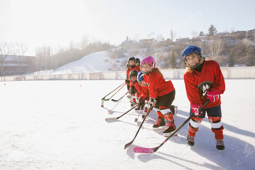 Preview: Ice Hockey Team On Outdoor Rink