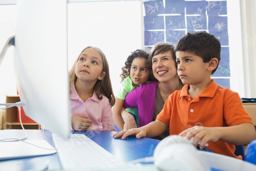 Preview: Teacher And Children Using Computer In Elementary Class