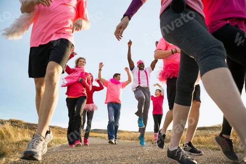 Preview: Group In Pink Walking At Charity Race