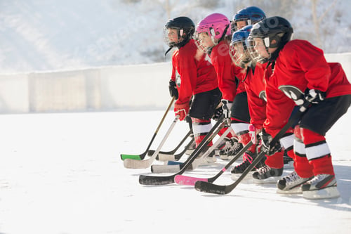 Preview: Ice Hockey Team Standing In A Row On Ice Rink