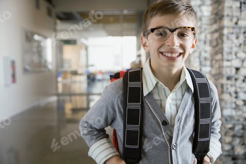 Preview: Portrait Of Confident School Boy In Corridor