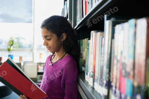 Preview: Elementary Student Reading Book In Library