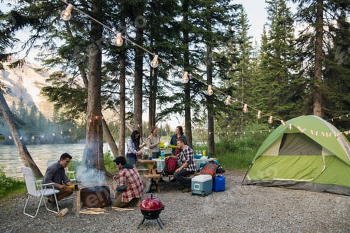 Preview: Friends Hanging Out At Lakeside Campsite
