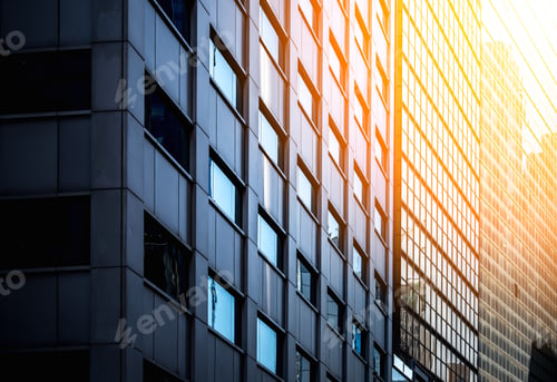 Preview: Office Building Window Close Up With Sunlight