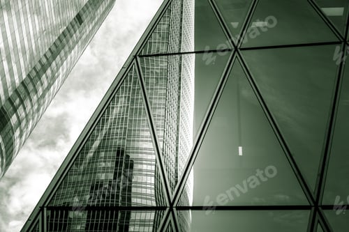 Preview: Downtown Corporate Business District Architecture, Glass Reflective Office Buildings With Green Tone