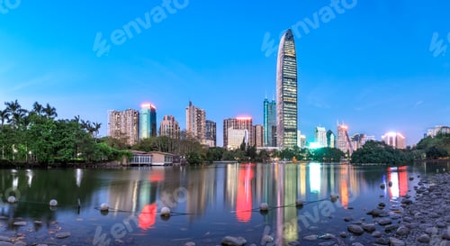 Preview: Shenzhen Modern City Skyline And Lake Scenery At Night,China