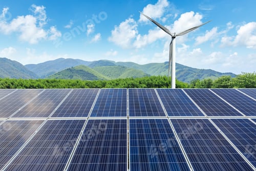 Renewable Energy with Solar Panels and Wind Turbine