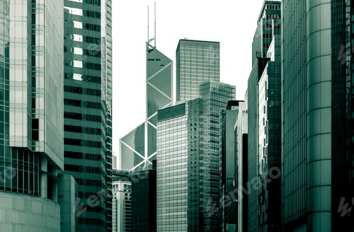 Preview: Bottom Up View Of Modern Office Building In Green Color
