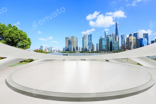 Preview: Empty City Square Floor And Modern City Scenery In Shanghai,China