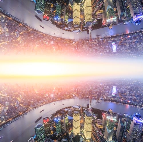 Preview: Shanghai Cityscape Panorama At Sunset,China,Abstract Urban Background