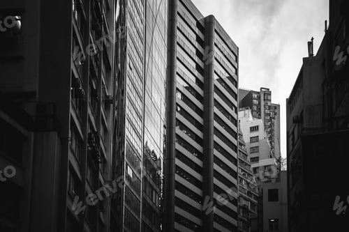 Preview: Modern Office Buildings In Hong Kong, Black And White Color