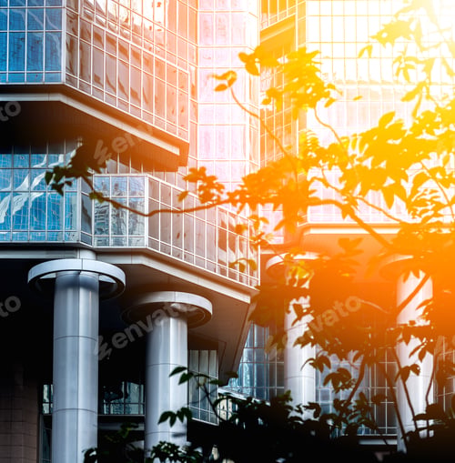 Preview: Modern Office Building Detail, Glass Surface With Sunlight