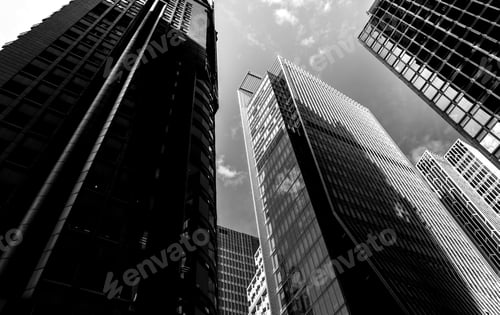 Preview: Windows Of Commercial Building In Hong Kong With B&W Color