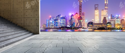Preview: Shanghai Lujiazui Financial District City Scenery And Empty Square Ground