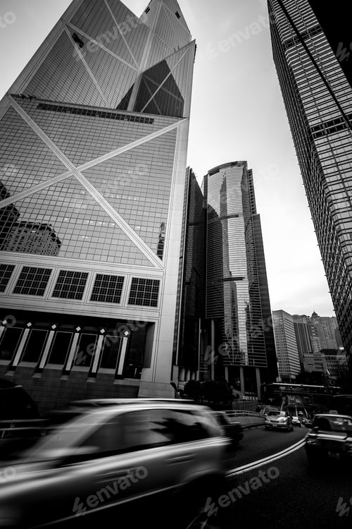 Preview: Windows Of Commercial Building In Hong Kong With B&W Color