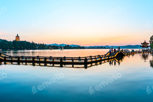 Preview: Beautiful Hangzhou West Lake Landscape At Sunset