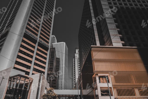 Preview: Hong Kong Business Building Closed Up; Black And Golden Color