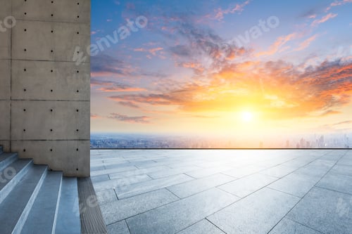 Preview: City Skyline And Buildings With Empty Square Floor In Shanghai,High Angle View