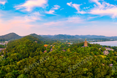 Preview: West Lake Leifeng Pagoda Scenery In Hangzhou At Sunrise,China.Aerial View.