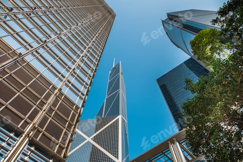 Preview: Bottom Up View Of Modern Office Building In Hong Kong