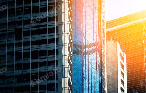 Preview: Office Building Window Close Up With Sunlight