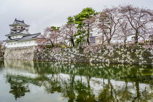 Preview: Toyama Castle Historic Landmark In Toyama City Japan With Beautiful Garden And Reflection In Water.