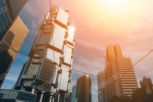 Preview: Modern Office Building Detail, Glass Surface With Sunlight