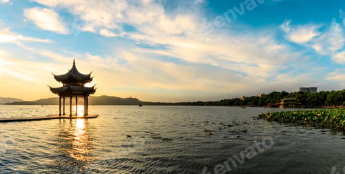 Preview: Chinese Ancient Pavilion On The West Lake In Hangzhou,Panoramic View