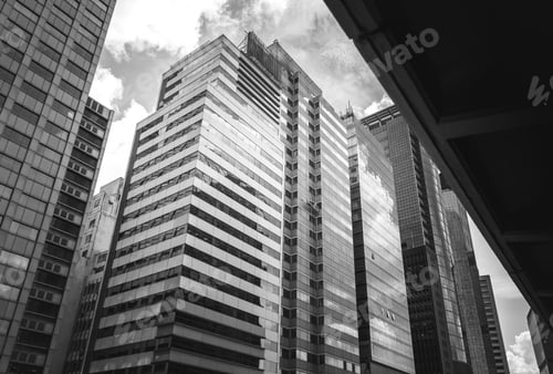 Preview: Business Buildings In Hong Kong; Low Angle View; Black And White Style
