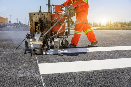 Preview: Road Workers Use Hot-Melt Scribing Machines To Painting Pedestrian Crosswalk On Asphalt Road