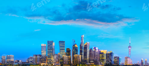 Preview: Shanghai Skyline With Modern Urban Skyscrapers At Night,China