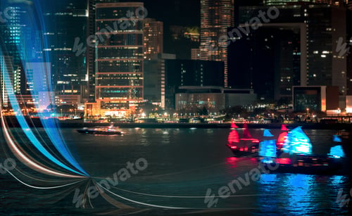 Preview: Double Exposure With Traffic Light In The Hong Kong City