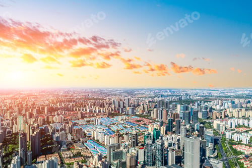 Preview: Aerial View Of Shanghai Skyline At Sunset,China.