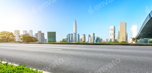 Preview: Empty Asphalt Road And Modern City Skyline Panorama In Shenzhen,China